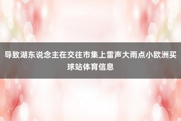 导致湖东说念主在交往市集上雷声大雨点小欧洲买球站体育信息