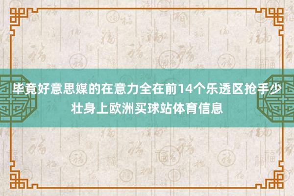 毕竟好意思媒的在意力全在前14个乐透区抢手少壮身上欧洲买球站体育信息